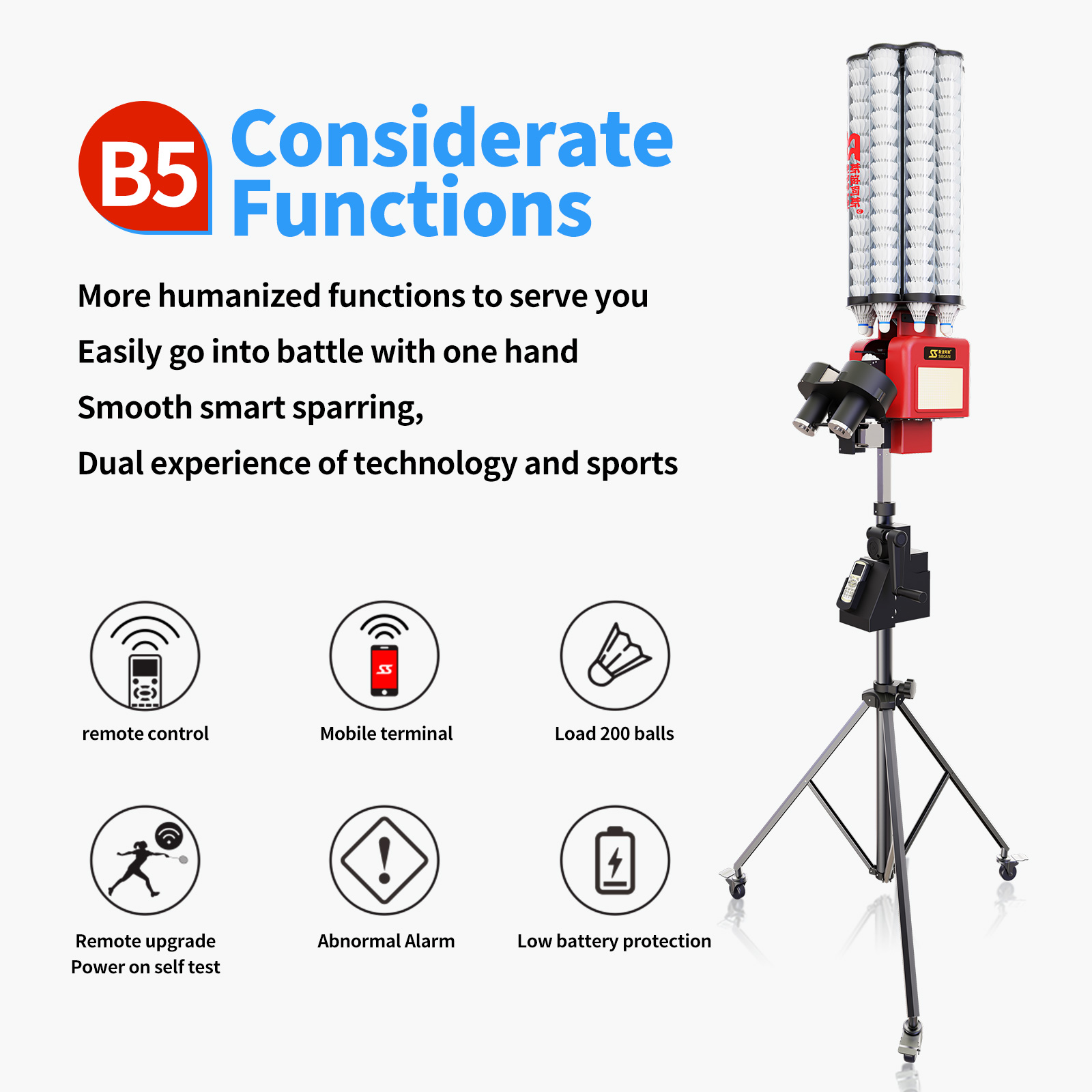 B5 NEW BADMINTON SHOOTING MACHINE IN GOOD FEATURES WITH COMPETITIVE COST