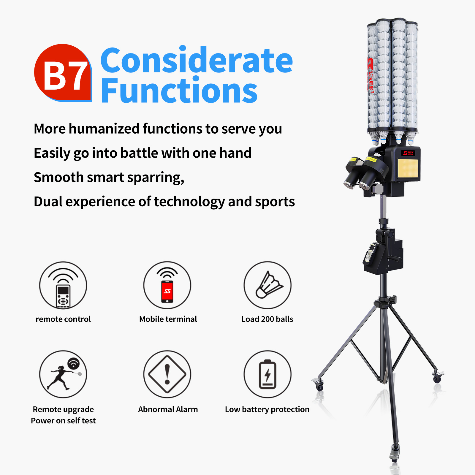 B7 SIBOASI NEW CHEAP AUTOMATIC BADMINTON FEEDING MACHINE IN FACTORY PRICE