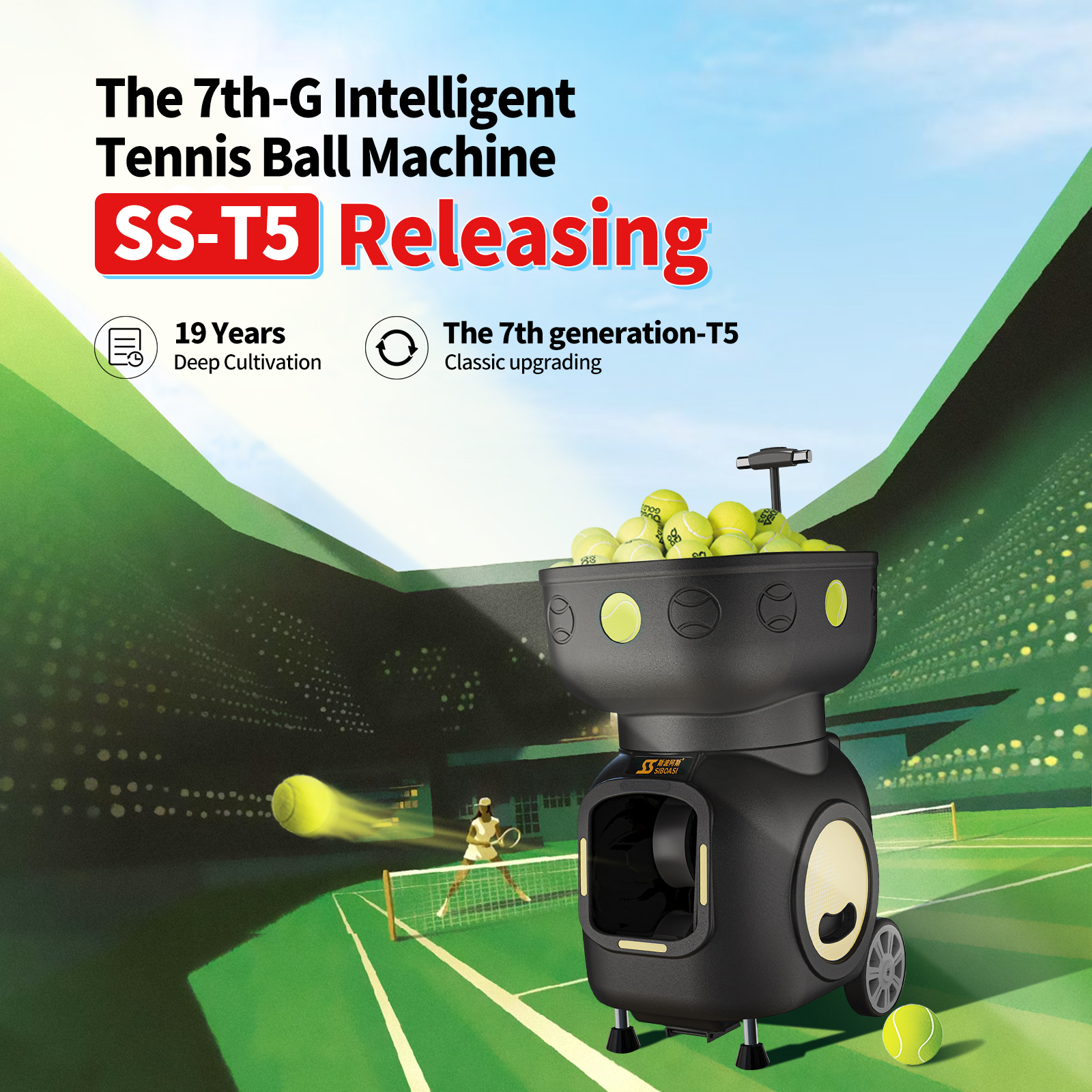 SIBOASI NEW T5 TENNIS BALL MACHINE WITH BOTH APP AND REMOTE CONTROL