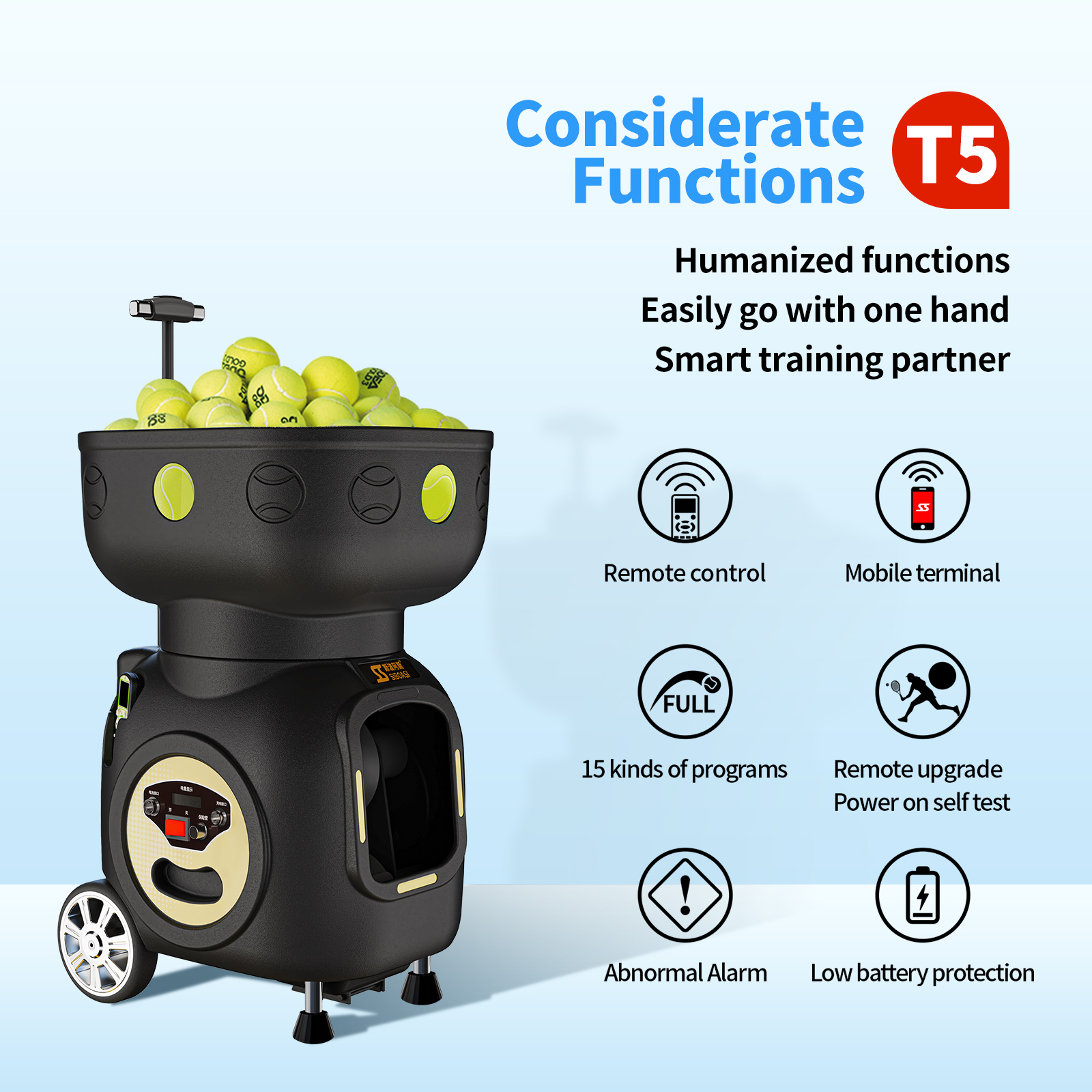 SIBOASI NEW T5 TENNIS BALL MACHINE WITH BOTH APP AND REMOTE CONTROL