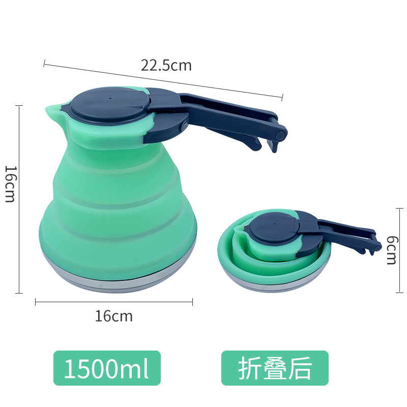 BUYUER 1.5L Collapsible Silicone Kettle – Portable Foldable Travel Kettle for Boiling Water, Space Saving Outdoor Camping Kettle with Platinum Silicone & Stainless Steel Bottom – For Hiking, RV, Vanlife (Blue)