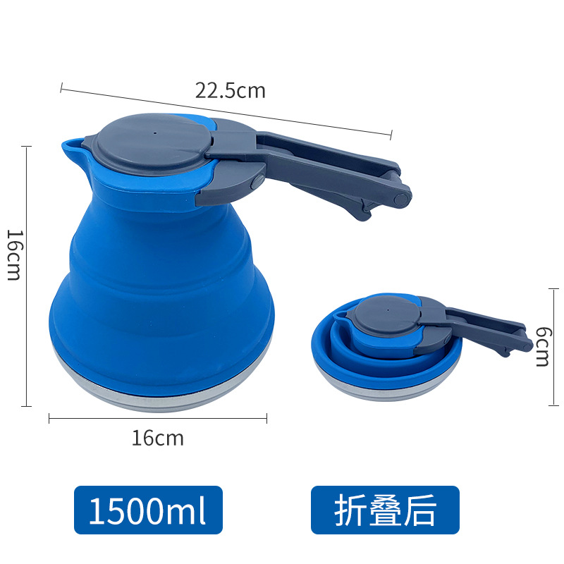 BUYUER 1.5L Collapsible Silicone Kettle – Portable Foldable Travel Kettle for Boiling Water, Space Saving Outdoor Camping Kettle with Platinum Silicone & Stainless Steel Bottom – For Hiking, RV, Vanlife (Blue)