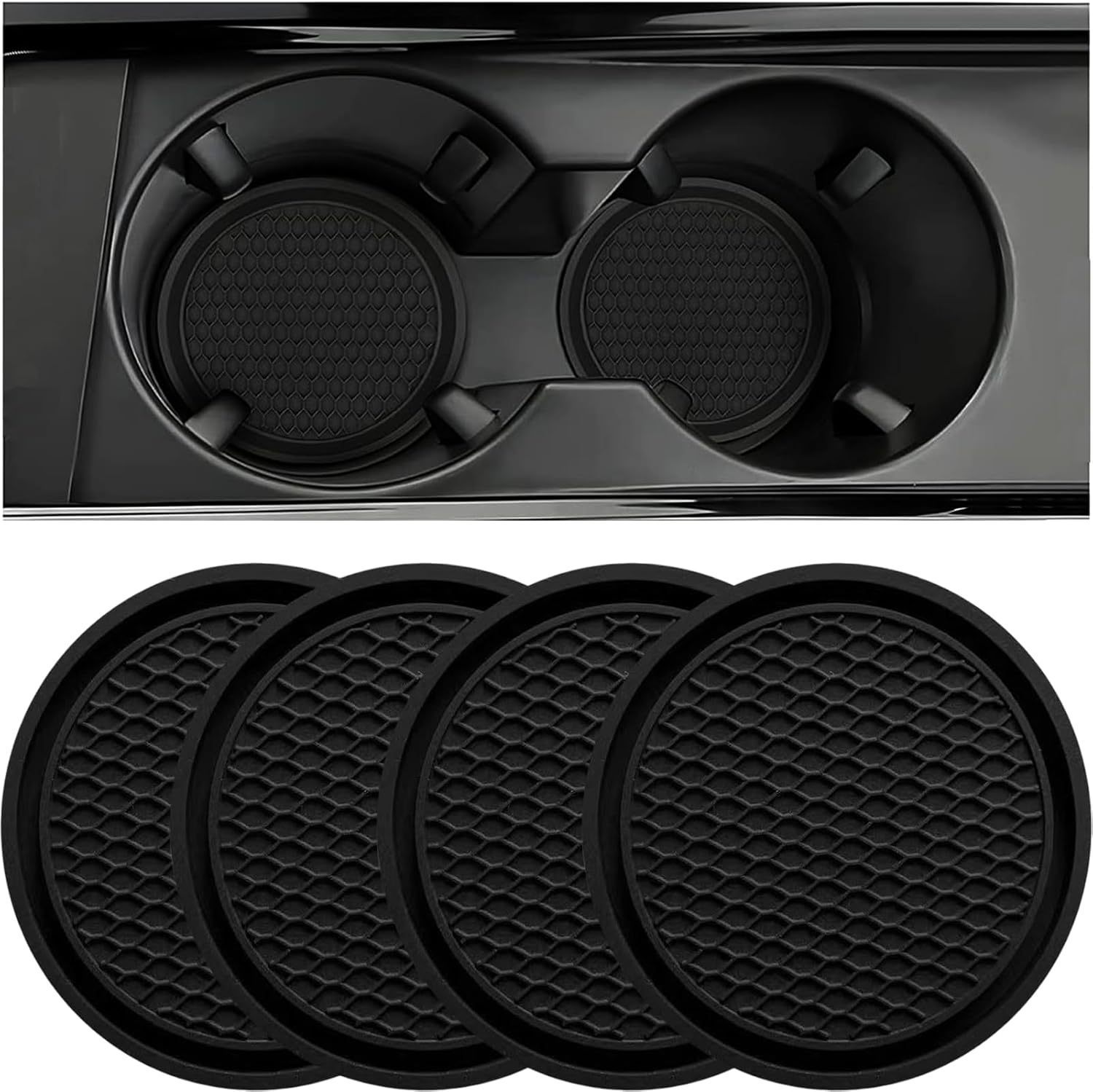 Universal Non-Slip Silicone Car Cup Holder Coaster, 7cm Round Mat for Auto Interior Accessories, Cute Rhinestone & Solid Color Options (BUYUER Brand)