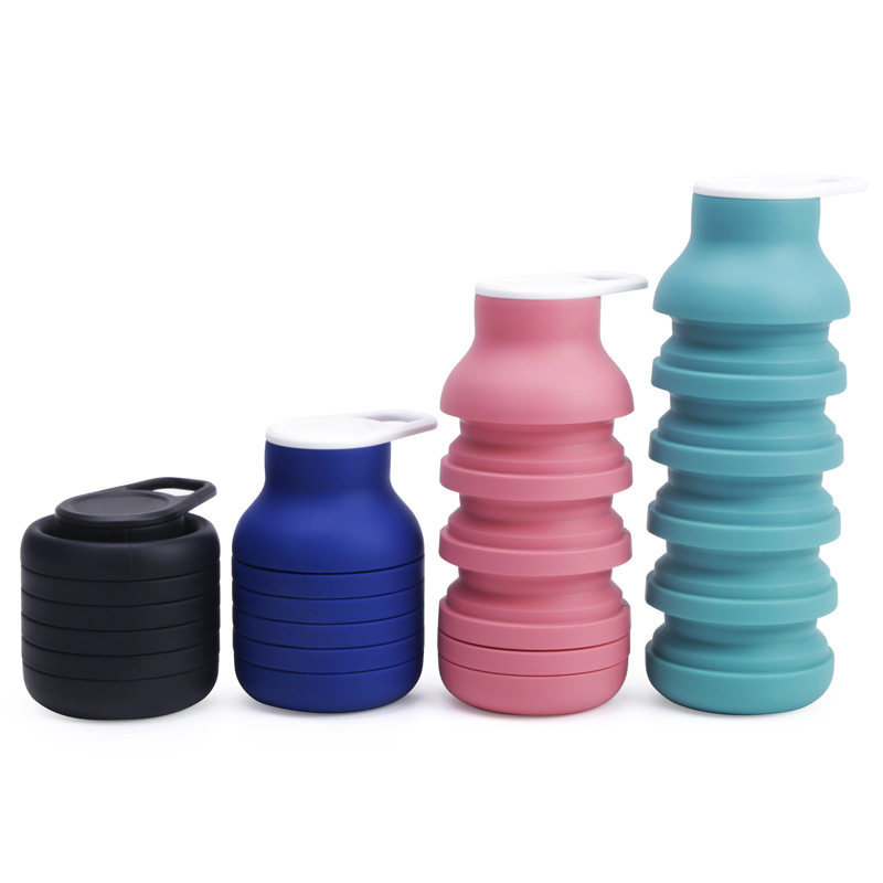Portable Silicone Folding Water Bottle 600ml – Collapsible Travel Sports Cup with Carabiner, Leakproof BPA-Free Food Grade Silicone for Outdoor Hiking Camping Cycling, Custom Logo Available (BUYUER)