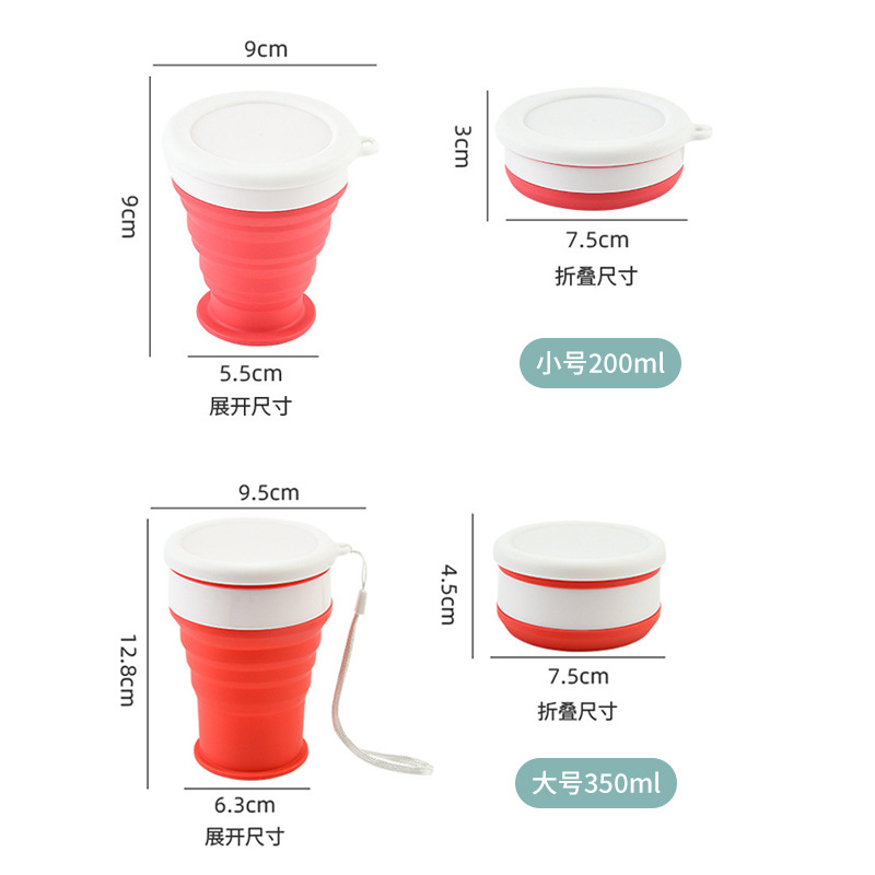 BUYUER Silicone Foldable Cup – 200ml/350ml Collapsible Travel Coffee Cup with Lid, Heat-Resistant Leakproof Portable Water Bottle for Outdoor Camping Hiking Gym & Travel – Space-Saving Lightweight (Pink)