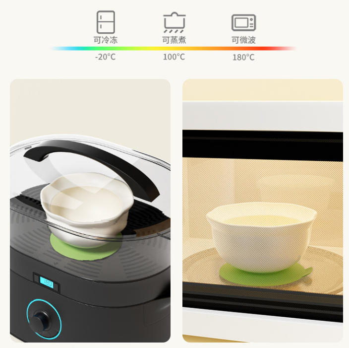 BUYUER Baby Silicone Suction Bowl – Egg Flower Design, Strong Suction Anti-Spill Toddler Training Bowl, Food Grade Microwave Safe, Portable for Travel & Weaning (Yellow/Beige/Green)