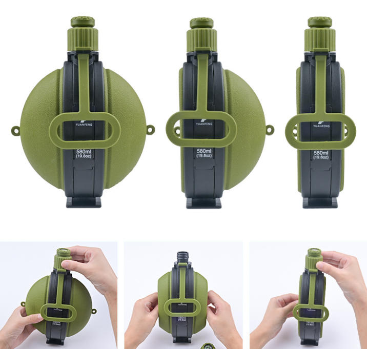 580ml Collapsible Silicone Water Bottle with Compass – Foldable Outdoor Sports Cup with Carrying Handle & Hook, Food-Grade BPA-Free, Leakproof for Hiking Camping Travel, Custom Logo Available