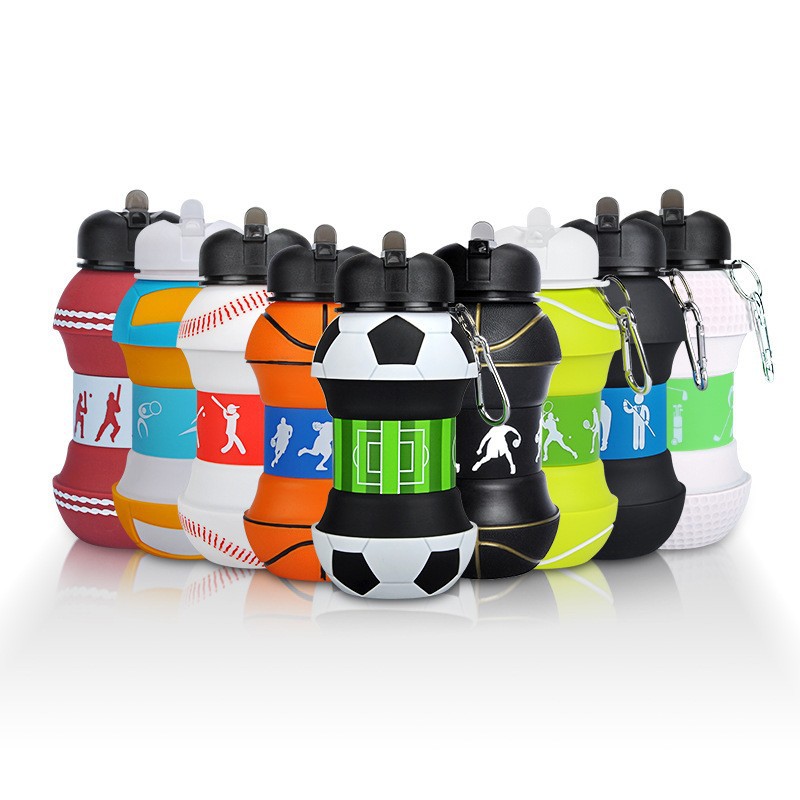 BUYUER Collapsible Silicone Water Bottle 550ml – Portable Foldable Sports Cup for Soccer Basketball Baseball Travel – Leakproof & Drop-Proof for Kids & Adults