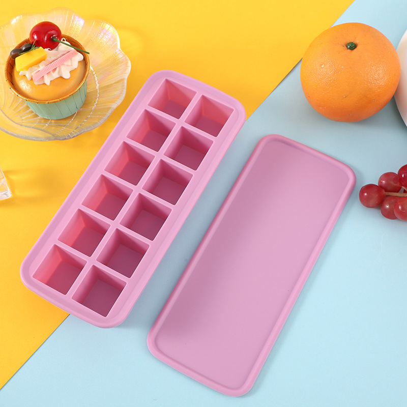 BUYUER 12-Cavity Square Silicone Ice Cube Tray (Pack of 4/6/12), Easy Release Soft Bottom Ice Mold with Self-Sealing Lid, BPA-Free for Ice, Cake, Pudding – Bulk for Home, Bar, or Café