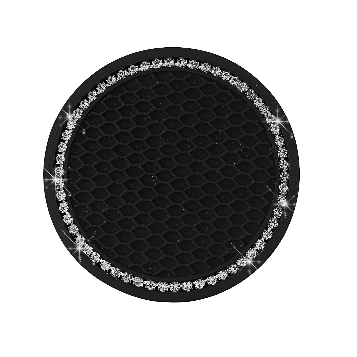 Universal Non-Slip Silicone Car Cup Holder Coaster, 7cm Round Mat for Auto Interior Accessories, Cute Rhinestone & Solid Color Options (BUYUER Brand)