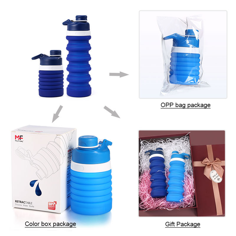 Collapsible Silicone Water Bottle 350ml / 550ml / 750ml – Foldable Travel Sports Cup with Triple-Leakproof Seal, BPA-Free Food Grade Silicone, Soft & Durable for Outdoor Hiking Camping, Custom Logo Available (BUYUER)
