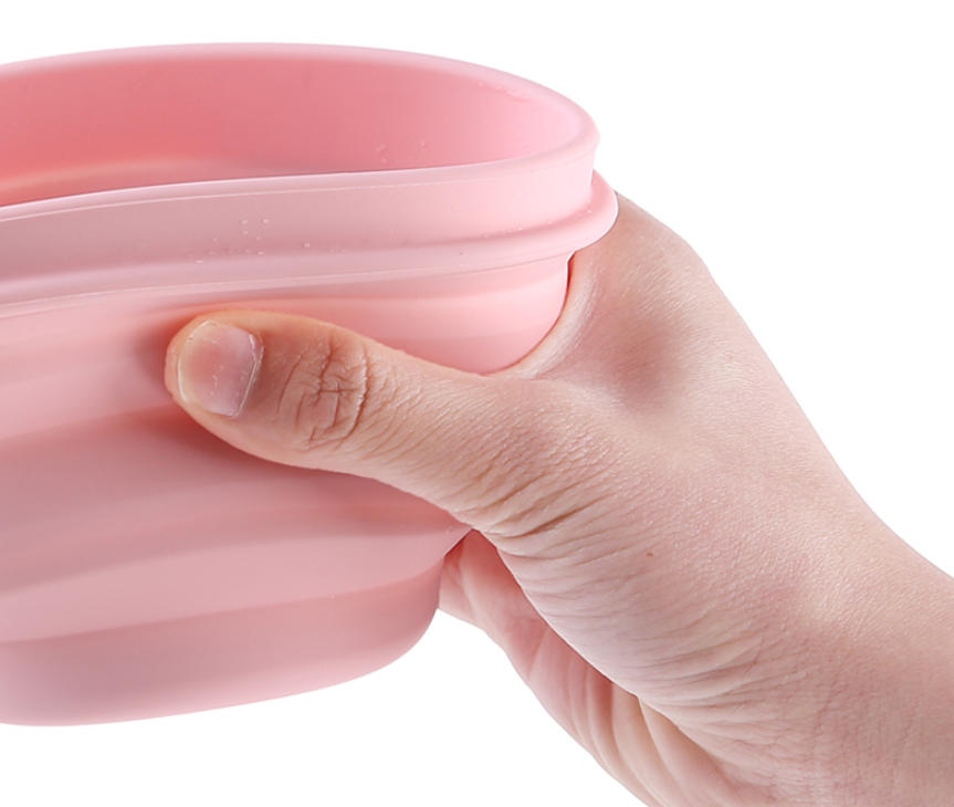 BUYUER Food Grade Platinum Silicone Foldable Travel Bowl Set with Dustproof Lid – 800ml Large Capacity Collapsible Bowl for Kids, Portable Outdoor Camping Feeding Container, Customizable Color & Logo (Pink/Blue/Green/Orange)