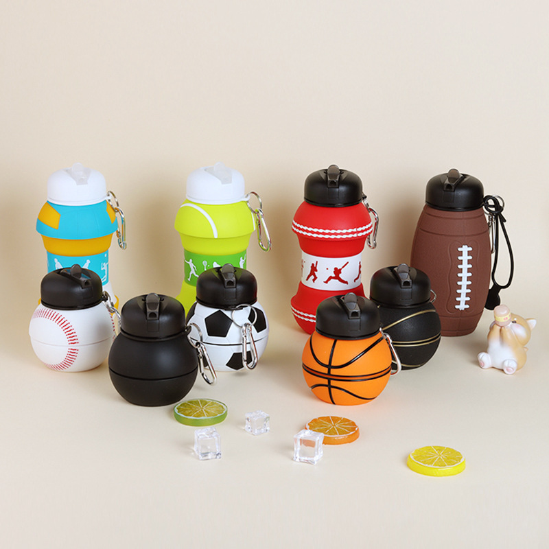 BUYUER Collapsible Silicone Water Bottle 550ml – Portable Foldable Sports Cup for Soccer Basketball Baseball Travel – Leakproof & Drop-Proof for Kids & Adults