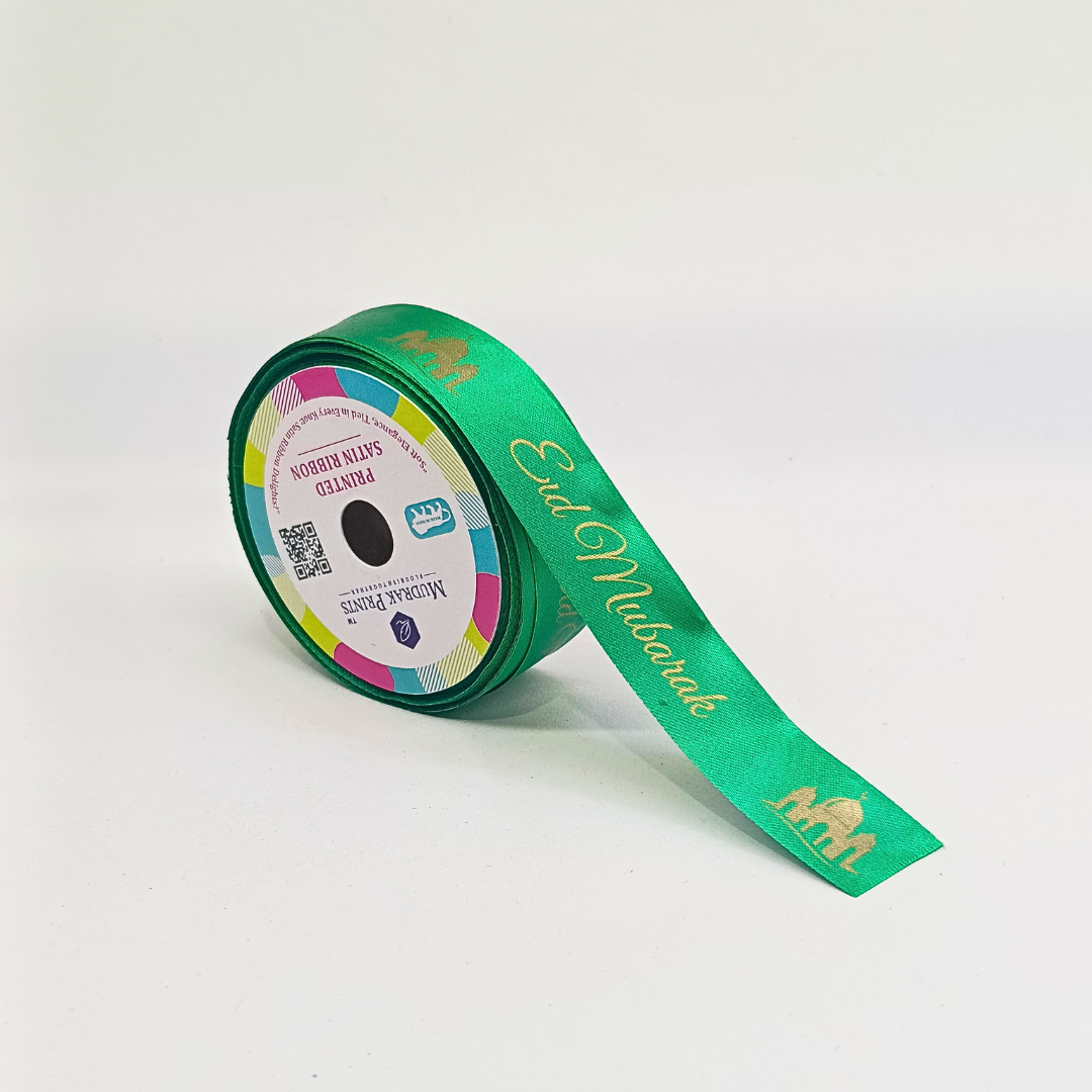 Green Eid Mubarak Satin Ribbon Roll