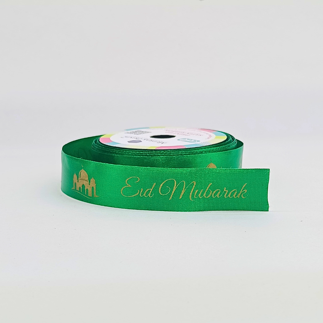 Green Eid Mubarak Satin Ribbon Roll