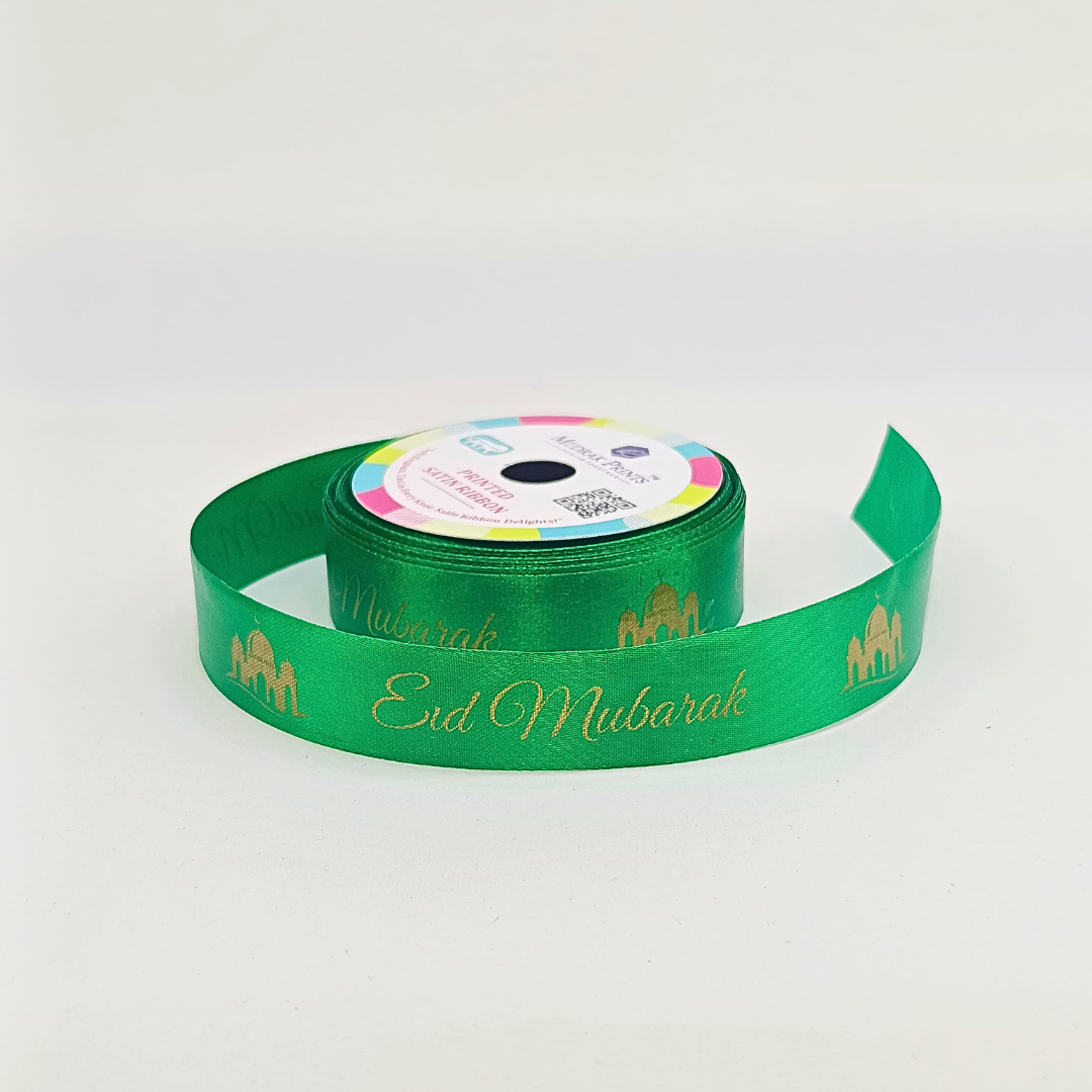 Green Eid Mubarak Satin Ribbon Roll