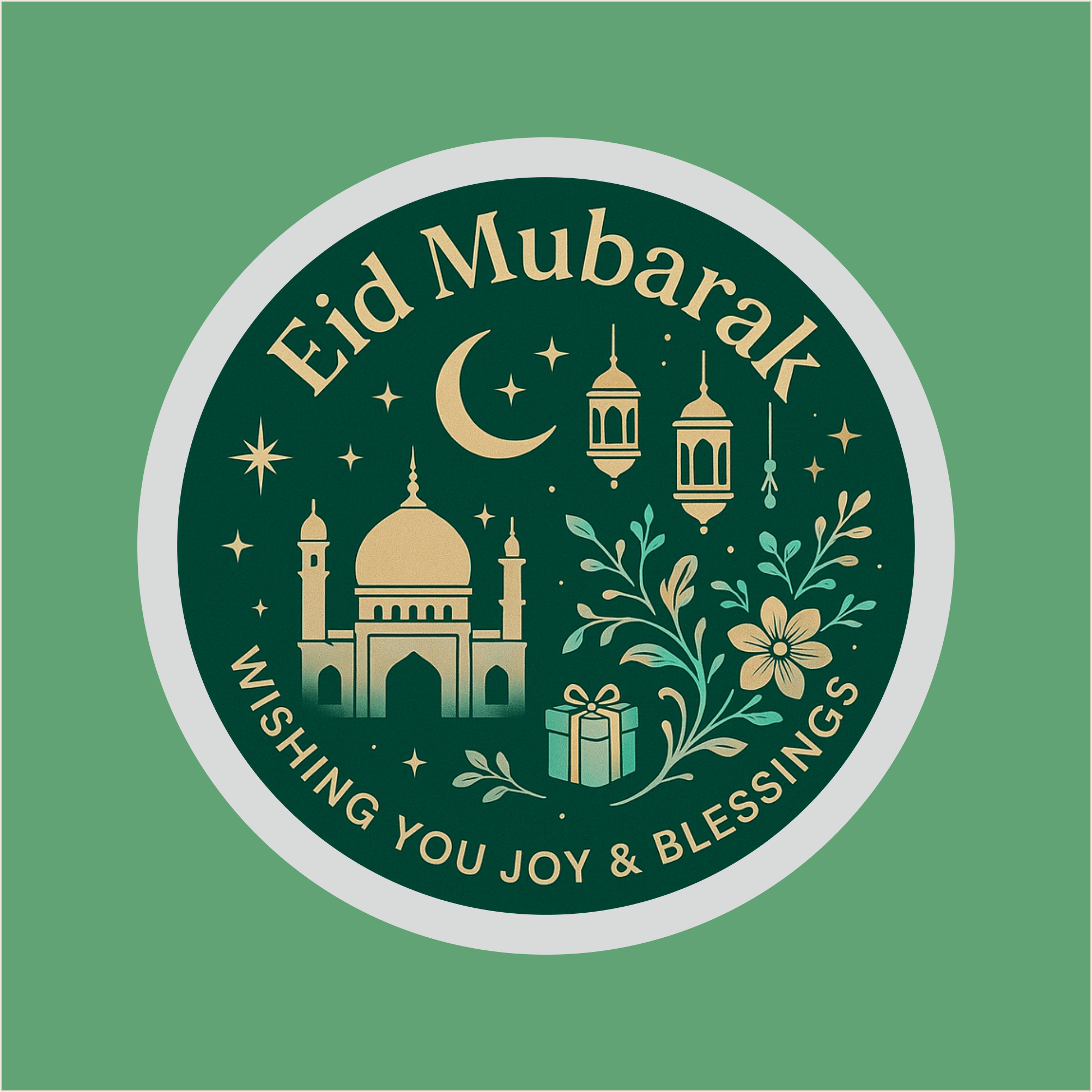 Eid Mubarak Mosque Silhouette and Round Shape Stickers