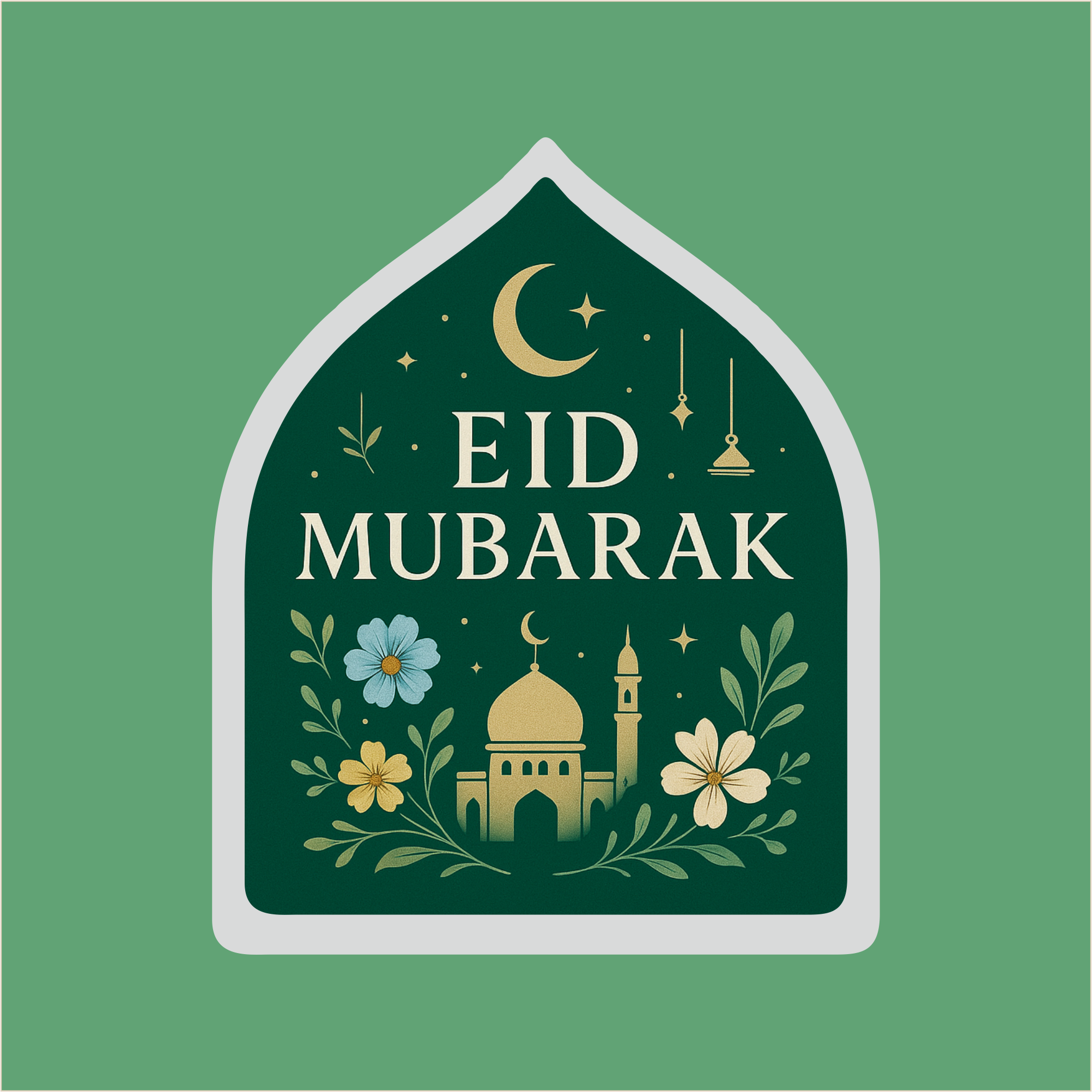 Eid Mubarak Mosque Silhouette and Round Shape Stickers