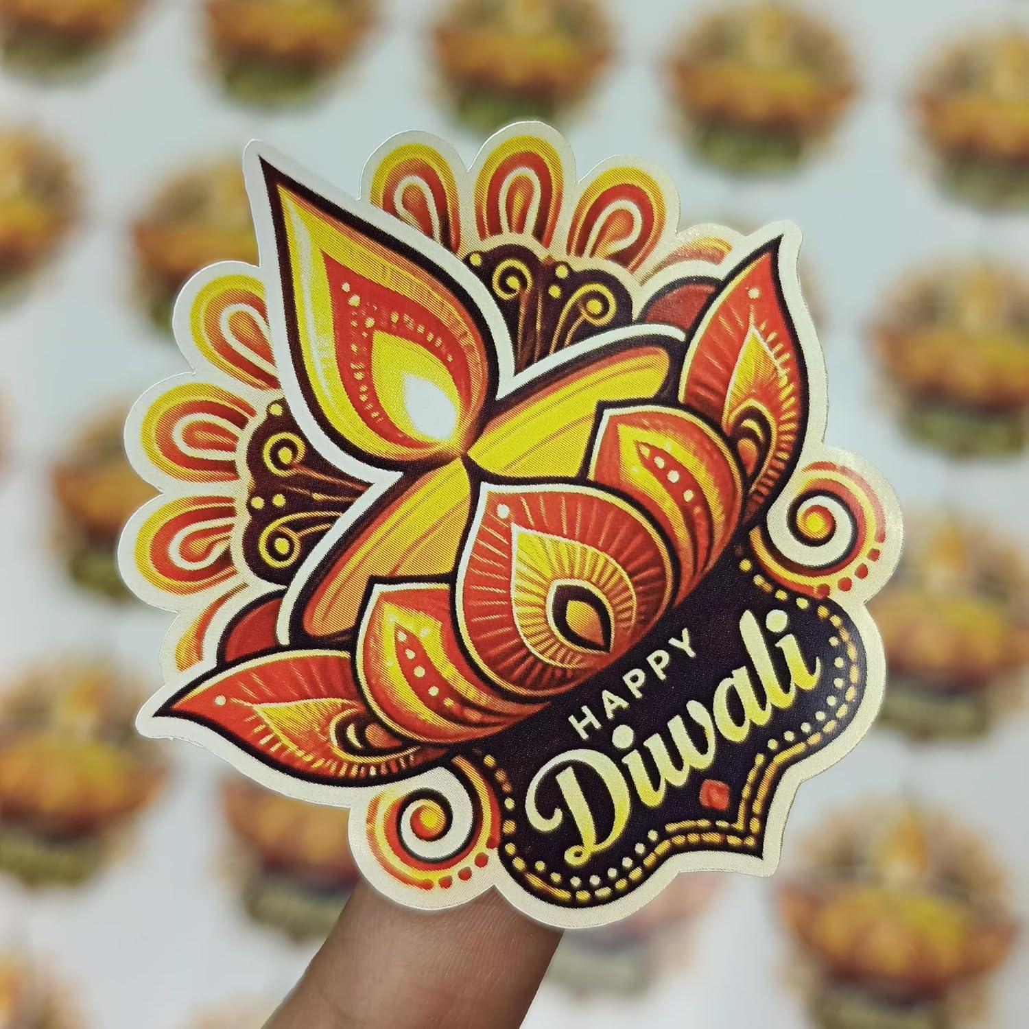 Happy Diwali Diya Shape Decorative Stickers