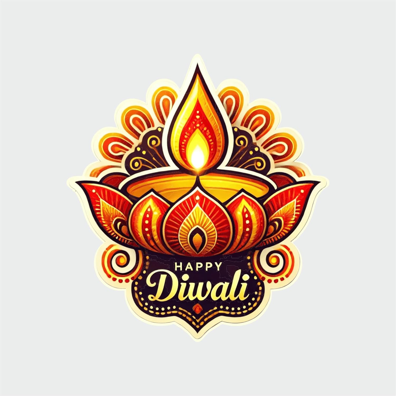 Happy Diwali Diya Shape Decorative Stickers 
