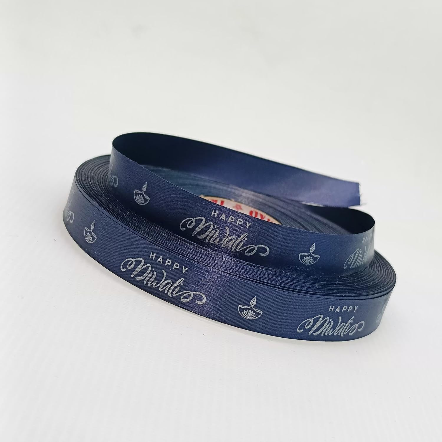 Happy Diwali Printed Navy Nirwana Decorative Satin Ribbon
