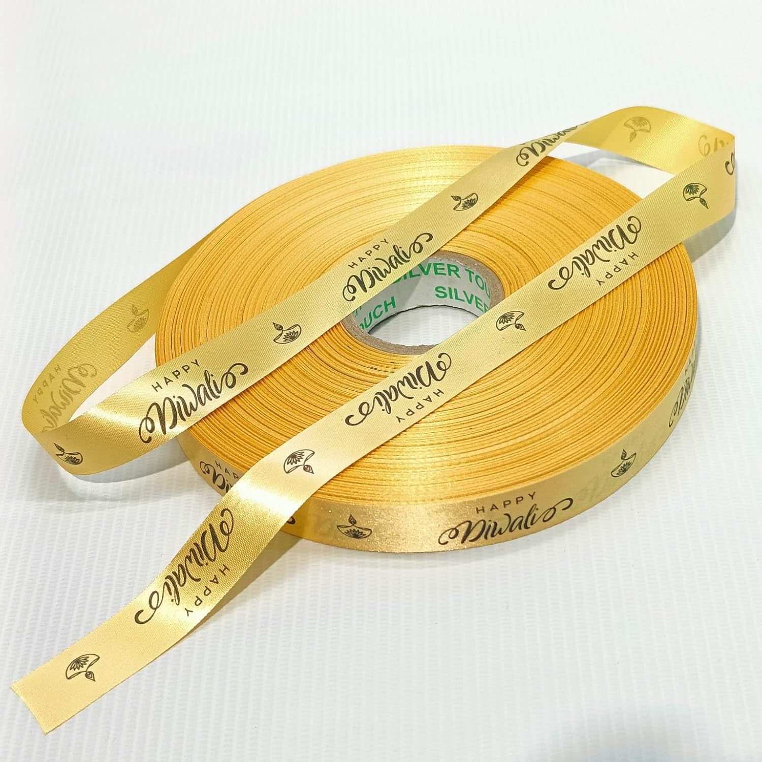 Happy Diwali Printed Golden Decorative Satin Ribbon
