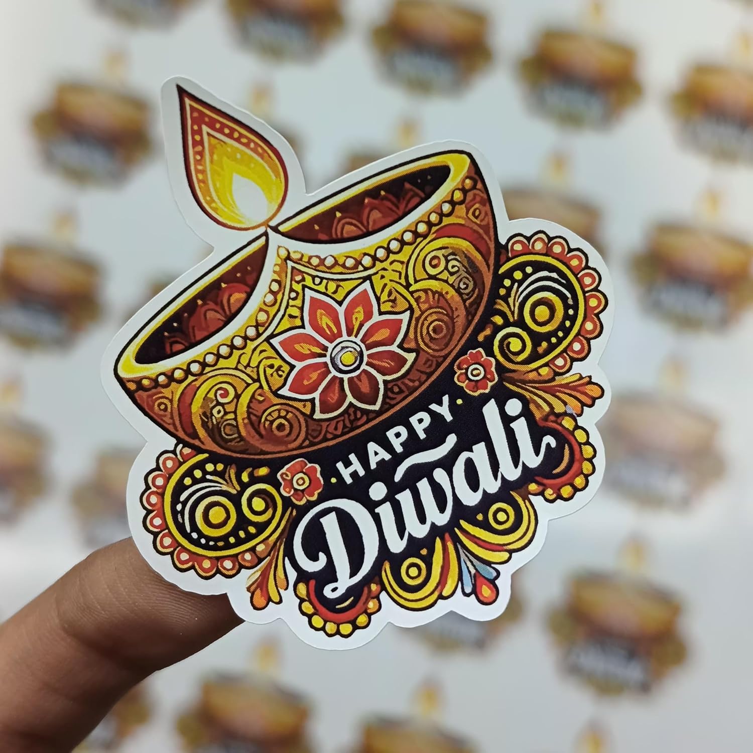 Happy Diwali Diya Shape Decorative Stickers