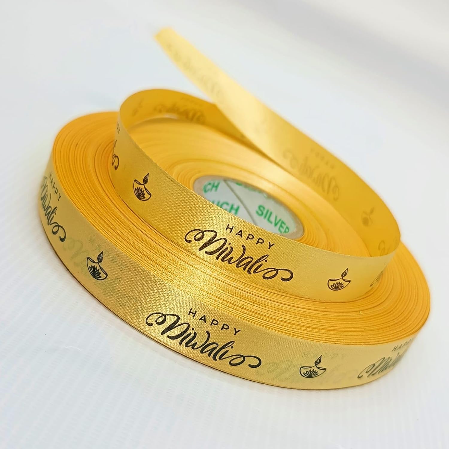 Happy Diwali Printed Golden Decorative Satin Ribbon