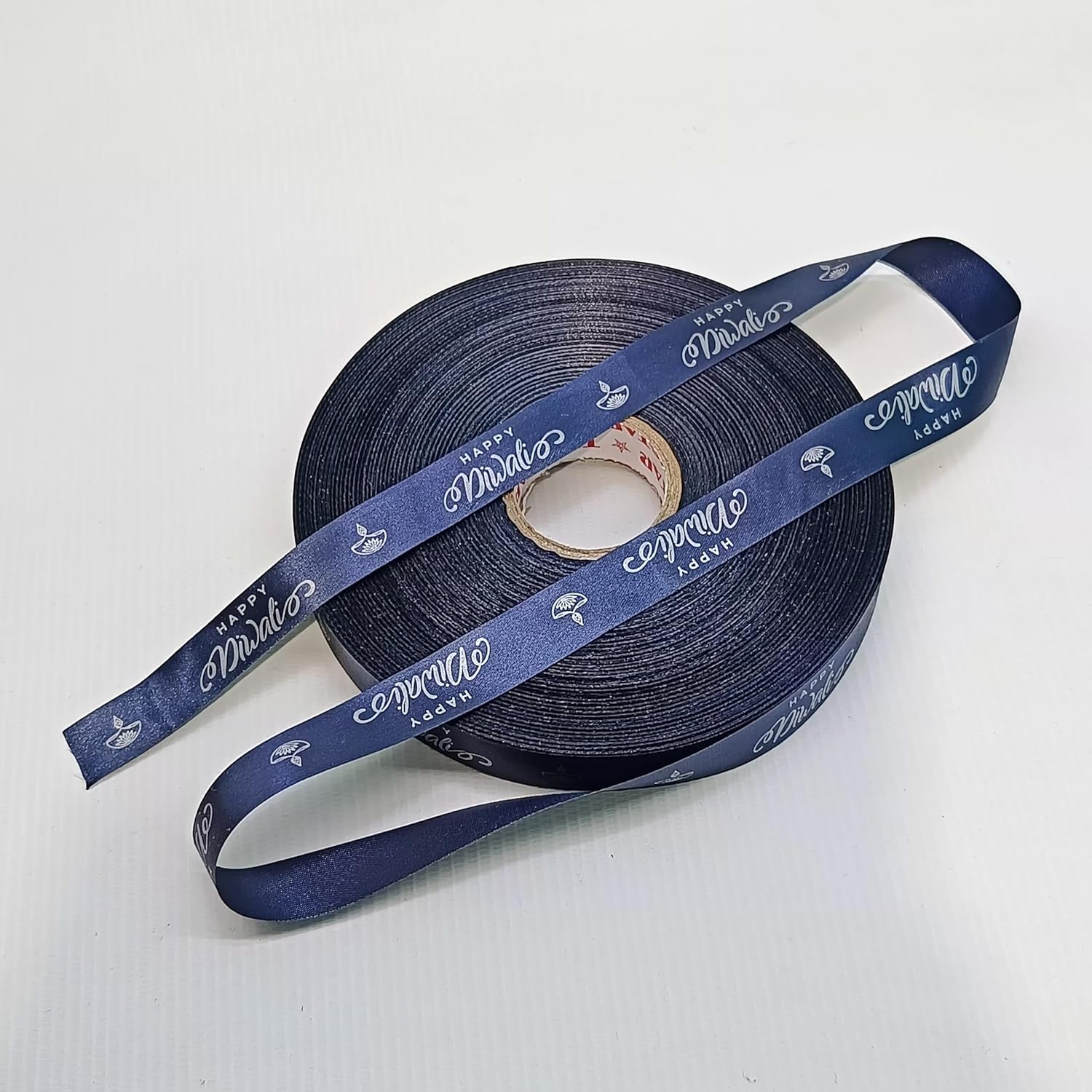 Happy Diwali Printed Navy Nirwana Decorative Satin Ribbon