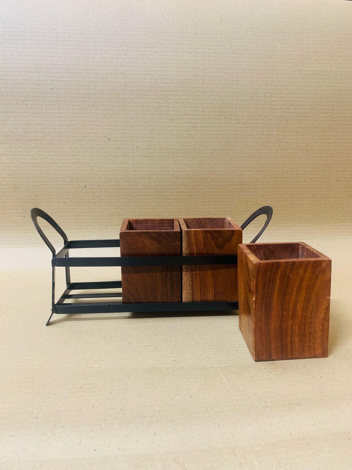 Wooden Desk Organizer with Metal Stand