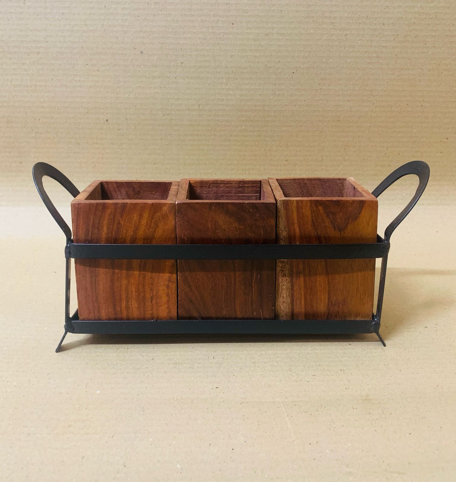 Wooden Desk Organizer with Metal Stand
