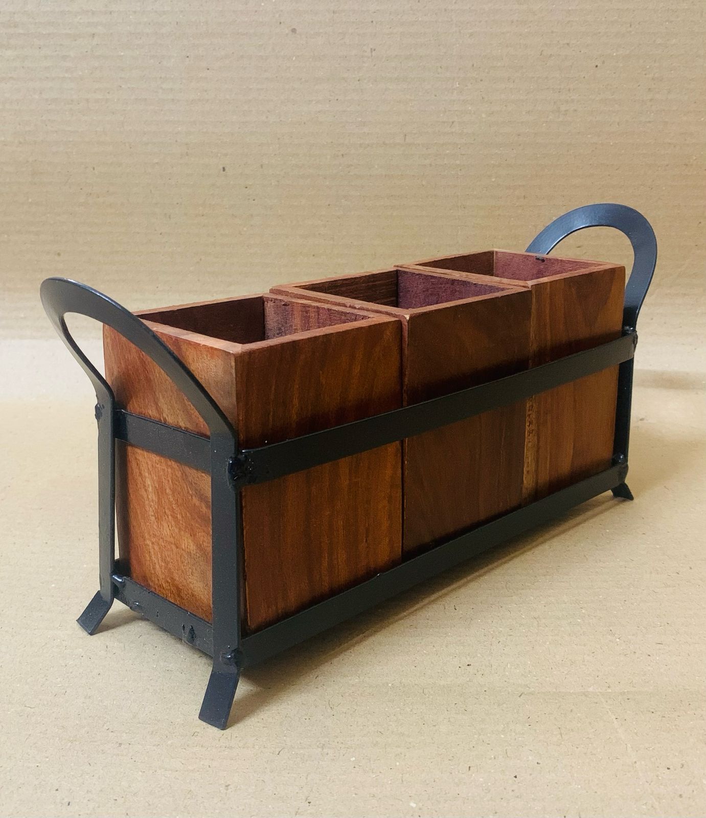 Wooden Desk Organizer with Metal Stand