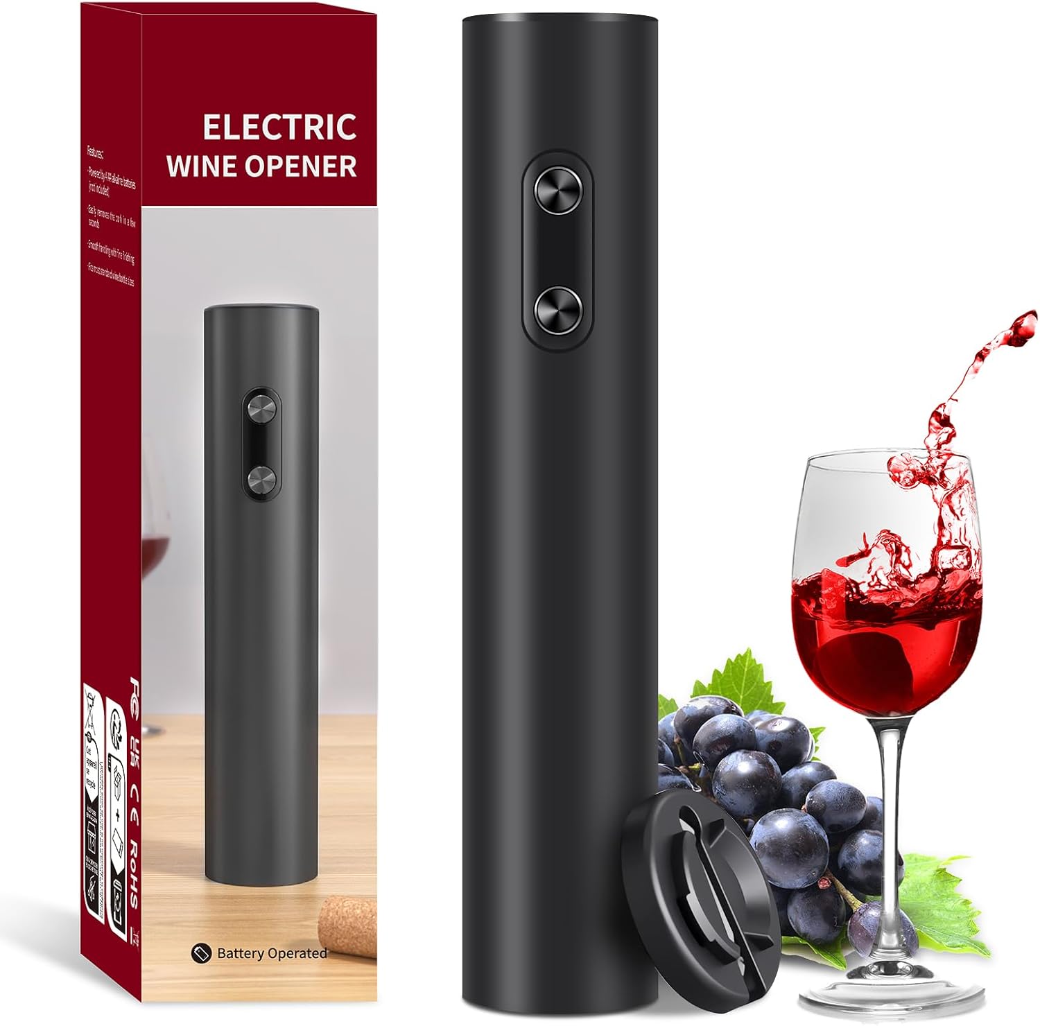 Electric Wine Opener, electric Wine Bottle Opener with Foil Cutter, automatic Wine Opener for Home Kitchen Party Bar Restauran, gif for Wine Lovers