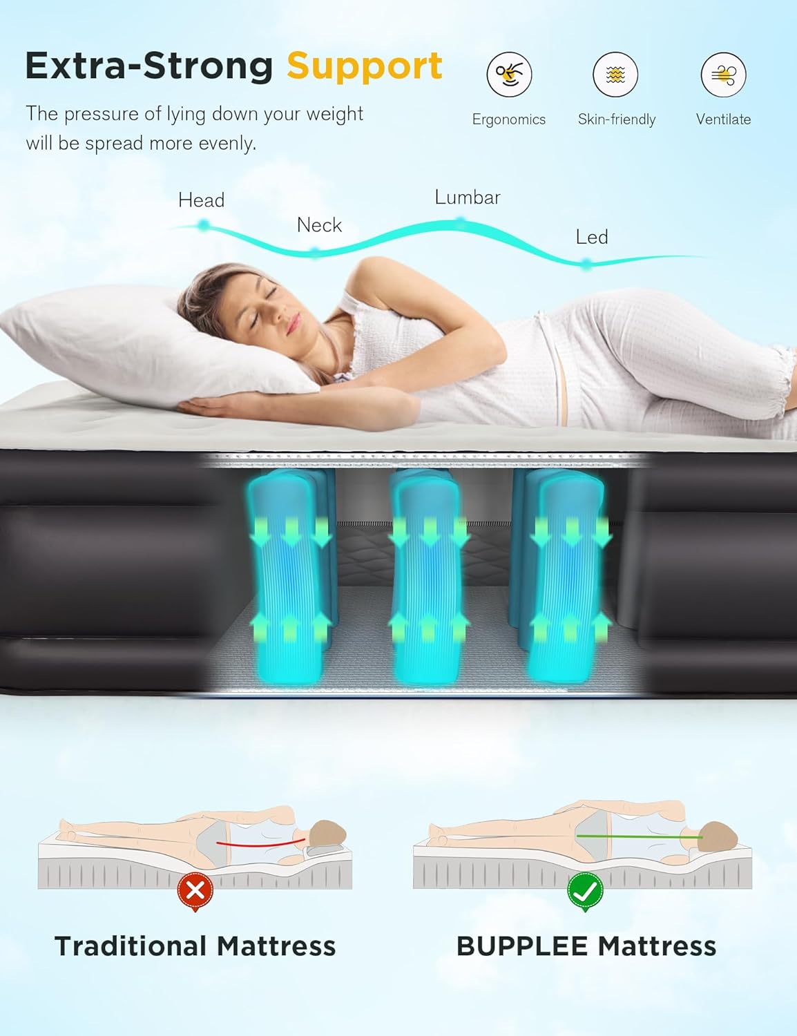 20" Queen Size Air Mattress with Built-in Pump - 2-Minute Setup, No Odd Smell, Supports 600 lbs - Perfect for Camping, Guests & Home Use - Includes Storage Bag