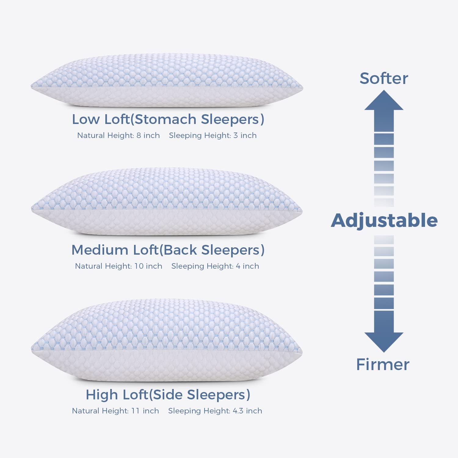 OSBED Shredded Memory Foam Pillows Queen Size Set, Cooling Pillows for Sleeping, Adjustable Loft Bed Firm or Soft, Side, Back, Stomach, Hot Sleepers (20"x 30")