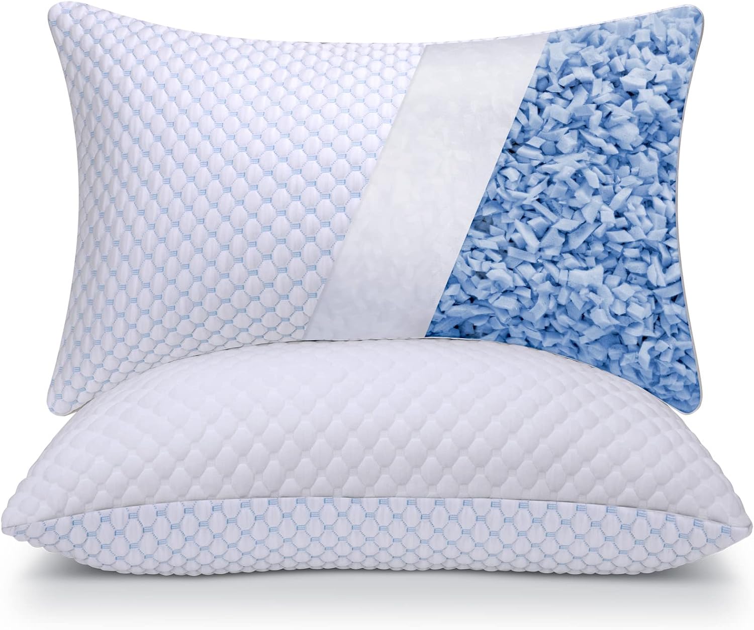 OSBED Shredded Memory Foam Pillows Queen Size Set, Cooling Pillows for Sleeping, Adjustable Loft Bed Firm or Soft, Side, Back, Stomach, Hot Sleepers (20"x 30")