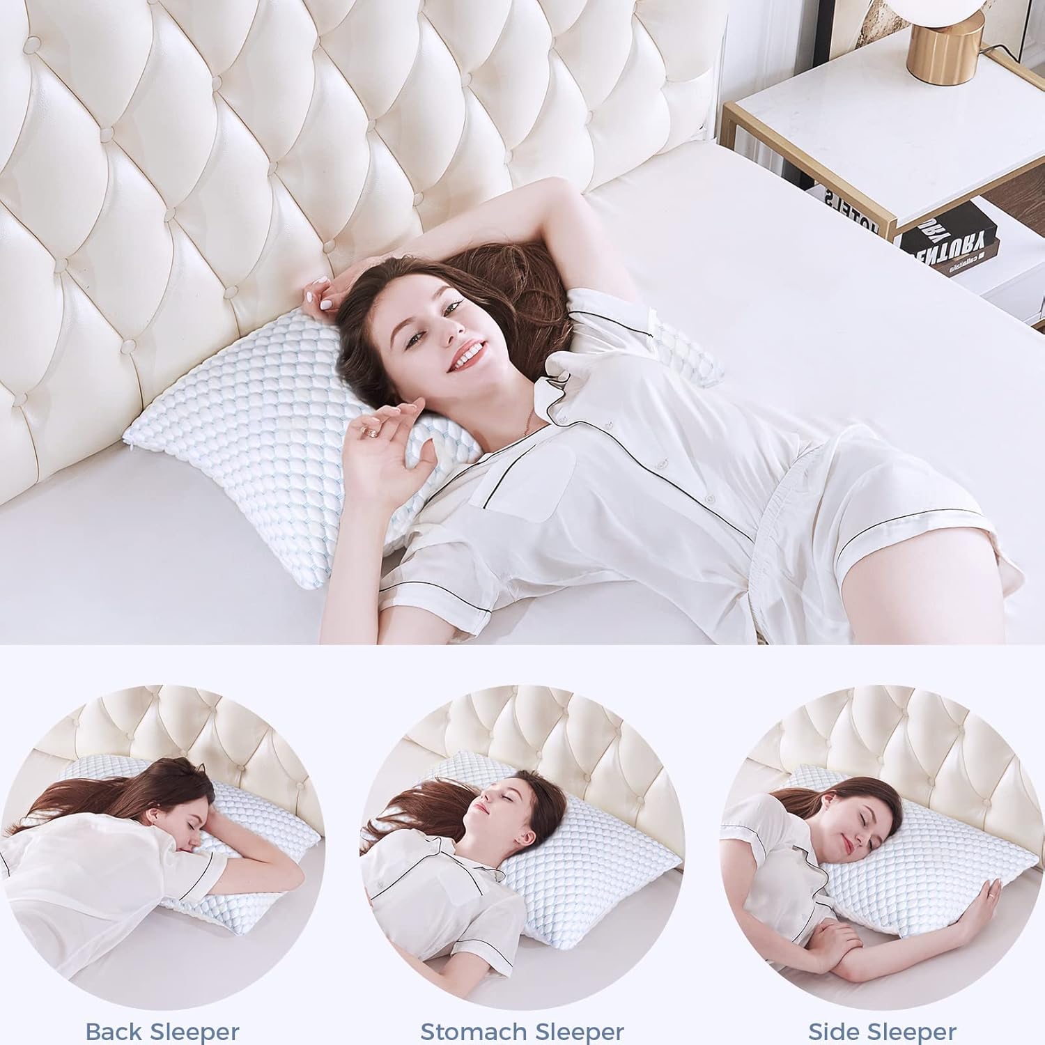 OSBED Shredded Memory Foam Pillows Queen Size Set, Cooling Pillows for Sleeping, Adjustable Loft Bed Firm or Soft, Side, Back, Stomach, Hot Sleepers (20"x 30")