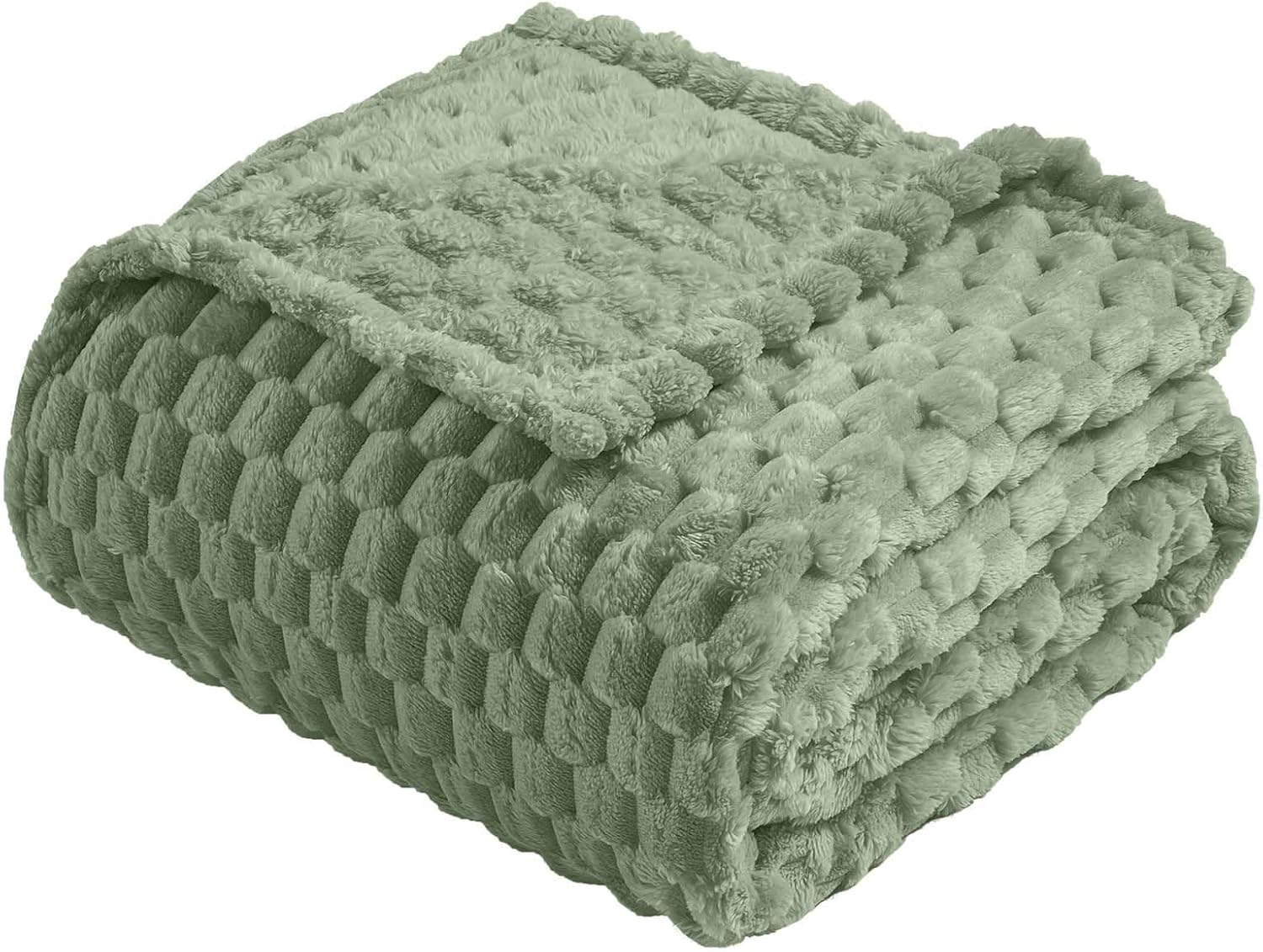 Vessia Flannel Fleece Throw Blanket(50x70 inch), 3D Jacquard Sage Green Fuzzy and Warm Blanket for Couch,Sofa,Bed,Chair, 300GSM Super Soft Touch Cozy Lightweight Throw for All-Season Home Decor