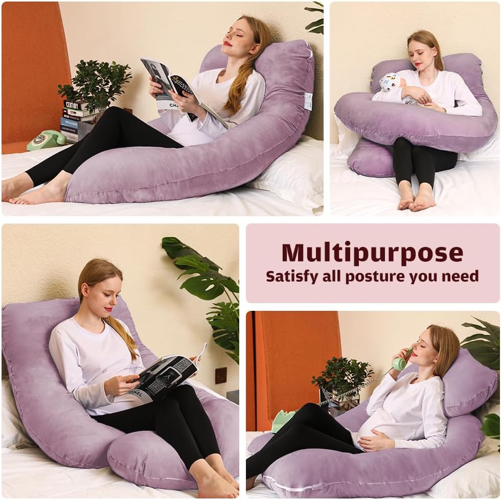 Chilling Home Pregnancy Pillows, Pregnancy Pillows for Sleeping U Shaped Full Body Pillow Maternity Pillow 58 inch, Pregnant Women Must Have with Removable Cover, Pink
