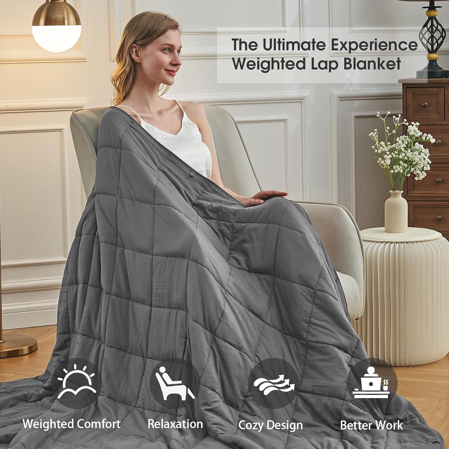 Weighted Blanket for Adults (12lbs, 60"x80" Queen Size) - Cooling and Breathable Heavy Blanket for 110-130lbs with Premium Glass Beads - Soft Thick Blanket for All-Season Sleeping Comfort - Grey