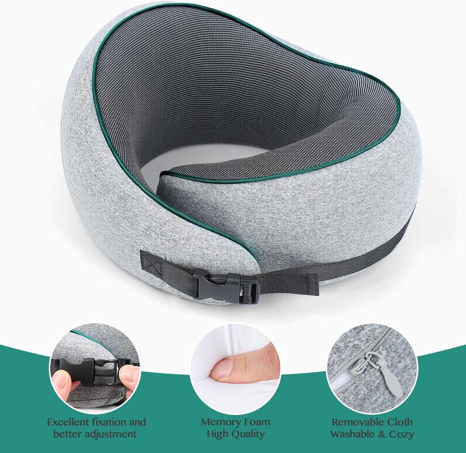 YIMICZSH Neck Travel Pillow, Comfort Memory Foam Airplane Pillow, Compact & Ergonomic Design for Travel, Driving, and Home Use, Suitable for Adults and Kids(Green)
