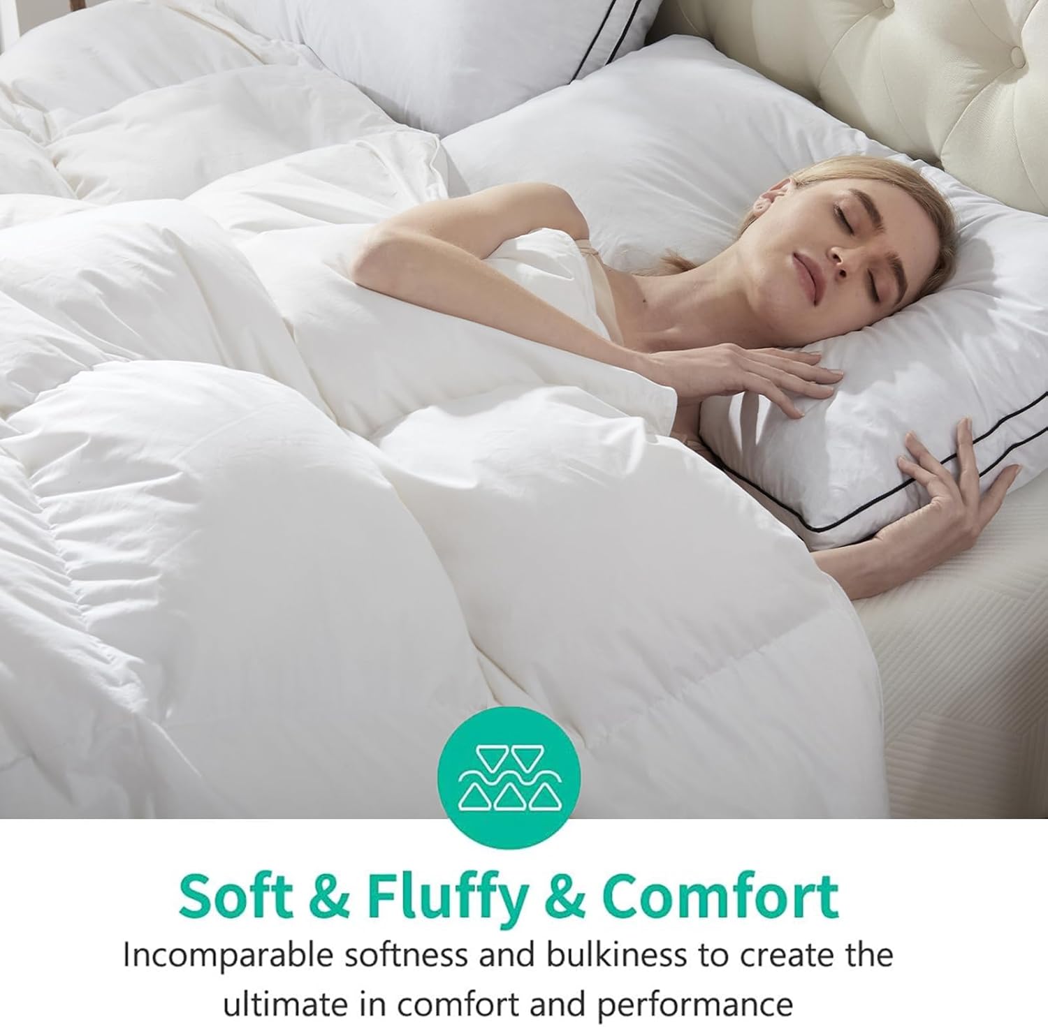 APSMILE Luxury 100% Organic Cotton Down Feather Fibers Comforter California King Fluffy Comforter, High Fill-Power Medium Warmth All Season Duvet Insert (104x96, Ivory White)