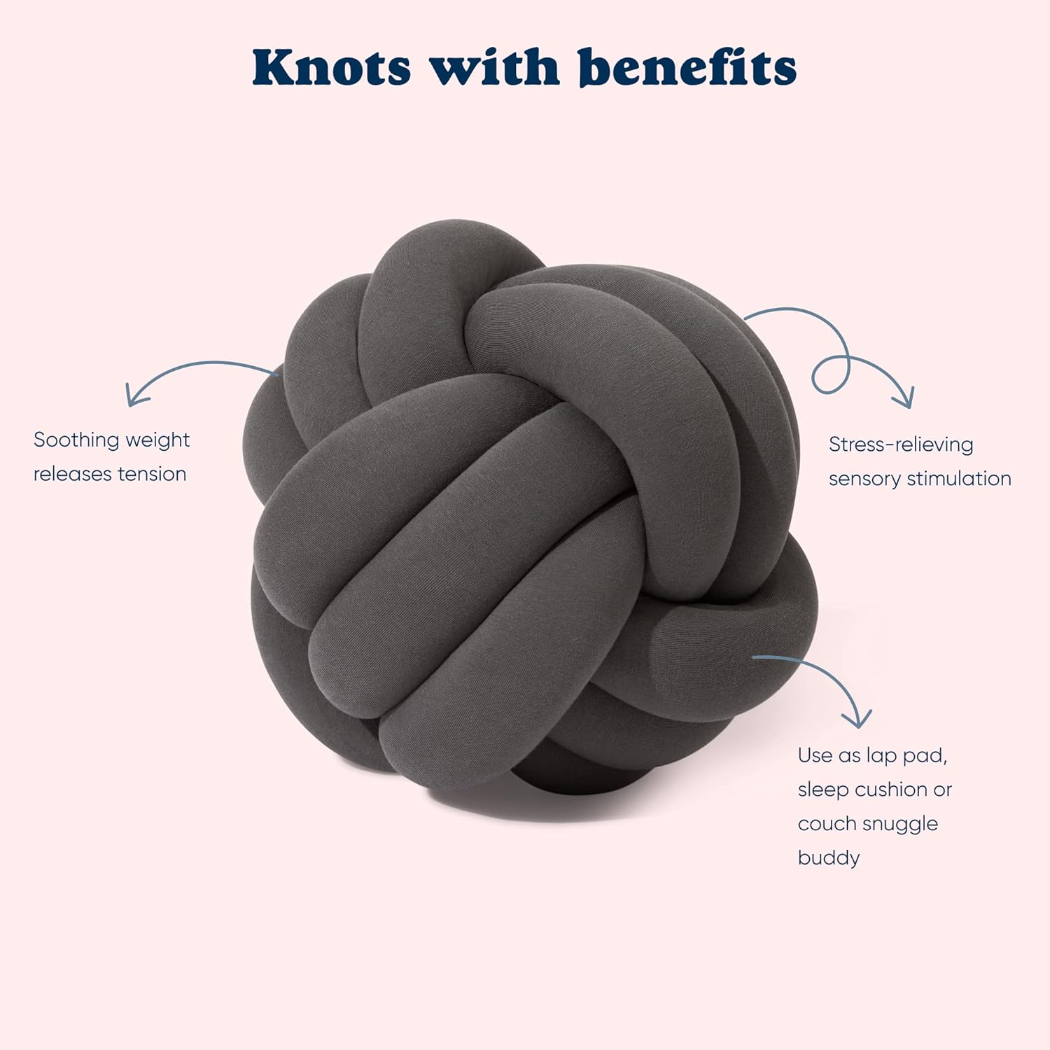 Bearaby Hand-Crafted Knot Pillow Ball - Relieve Stress with Oeko-TEX Certified Organic and Gently Weighted Material - Handcrafted Throw Pillows from Natural Latex Foam (Asteroid Grey, Large)