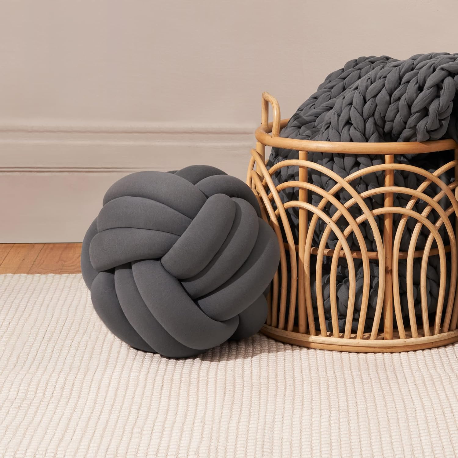 Bearaby Hand-Crafted Knot Pillow Ball - Relieve Stress with Oeko-TEX Certified Organic and Gently Weighted Material - Handcrafted Throw Pillows from Natural Latex Foam (Asteroid Grey, Large)