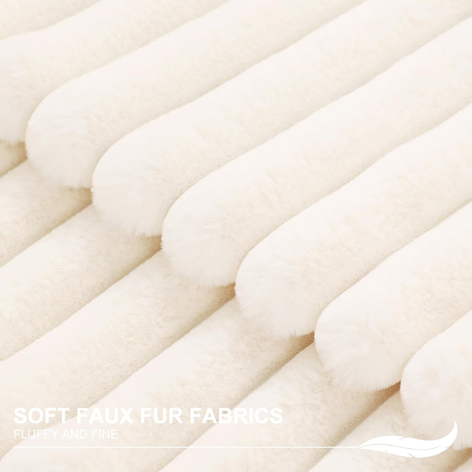 Pallene Faux Fur Plush Throw Pillow Covers 18x18 Set of 2, Luxury Soft Fluffy Striped Decorative Spring Pillow Covers for Sofa, Couch, Living Room, Cream White