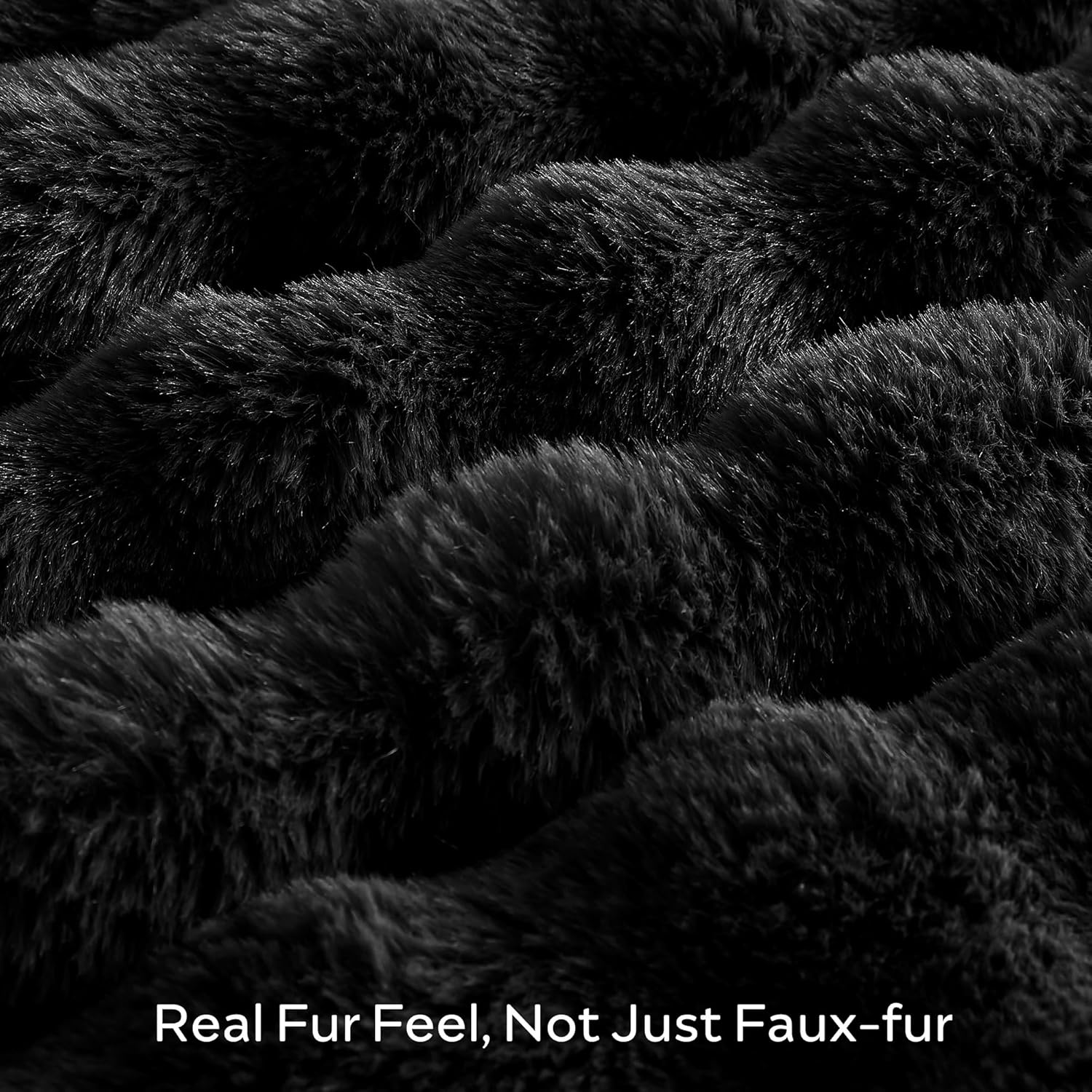 JELLYMONI Faux Fur Throw Blanket, Black Fuzzy Cozy Plush Bubble Bed Throw, Thick and Warm, 50" X 60"