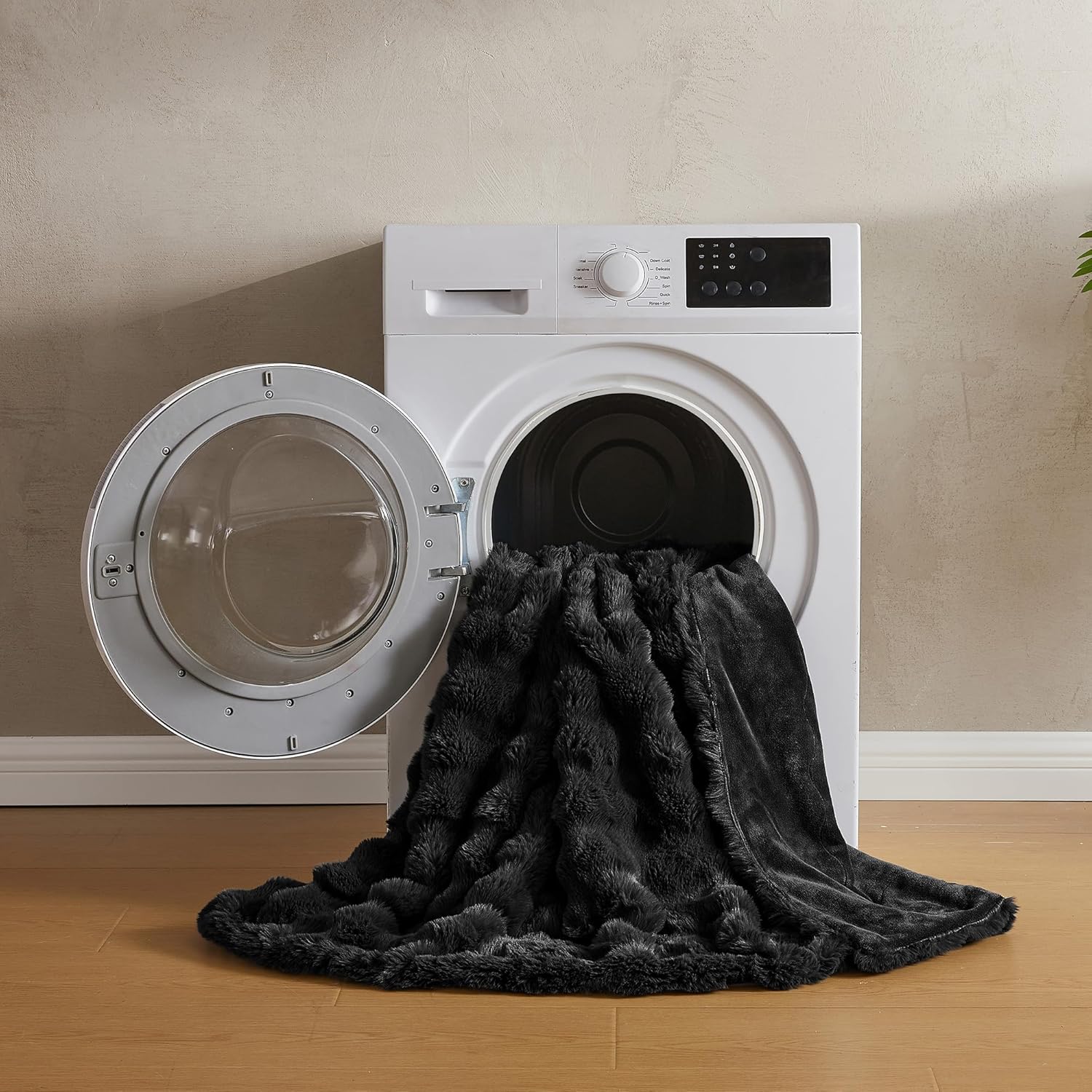 JELLYMONI Faux Fur Throw Blanket, Black Fuzzy Cozy Plush Bubble Bed Throw, Thick and Warm, 50" X 60"