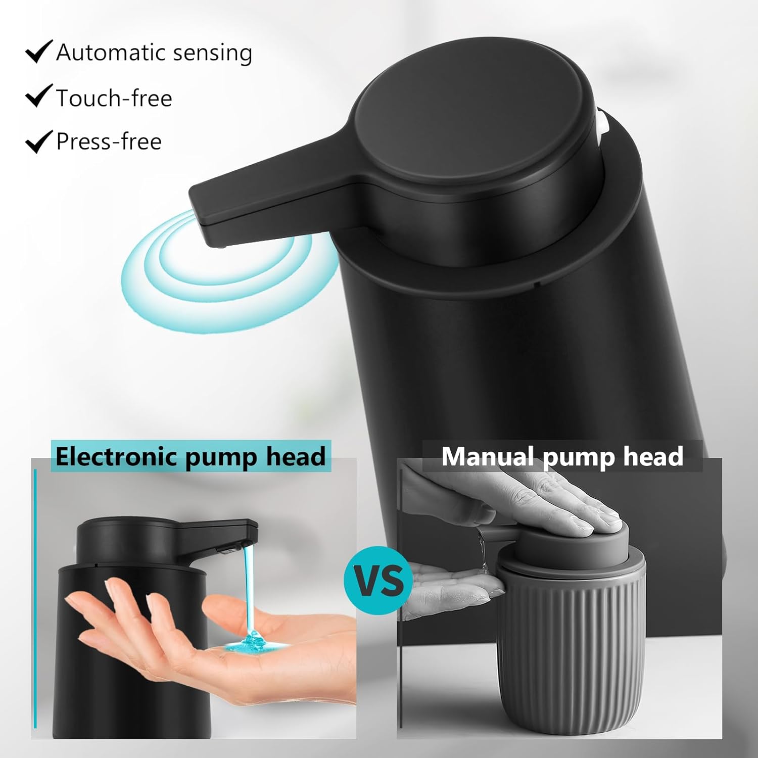 Automatic Soap Dispenser Liquid for Bathroom: 9 OZ Touchless Plastic Black 3-Level Adjustable Modern Auto Soap Dispenser for Kitchen - Hand Dish Lotion Home Countertop Kids Family