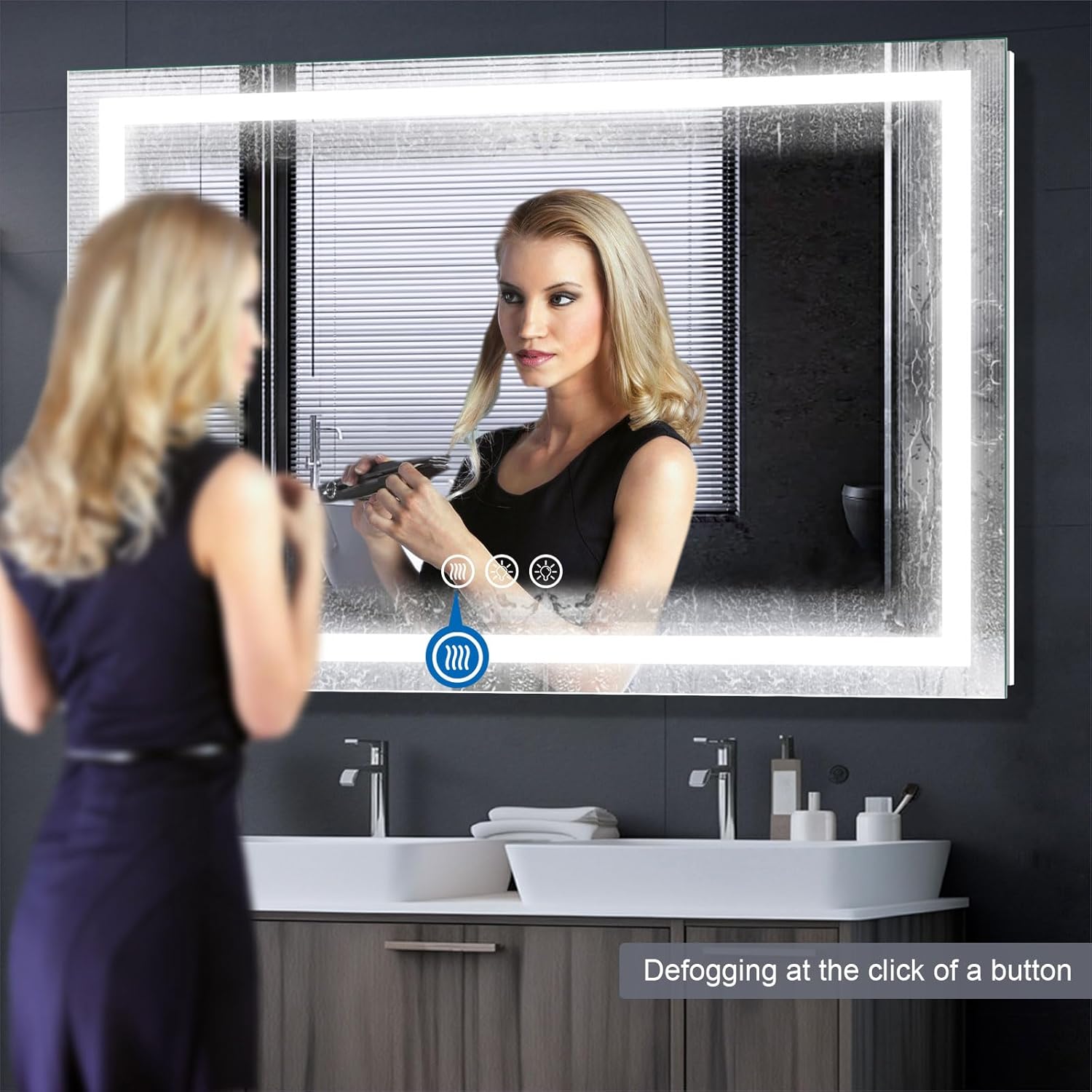 LED Bathroom Mirror with Lights 55"x36", Fogless, Dimmable, 3 Color Modes, Front and Backlit Controlled Separately, Smart Touch Sensor