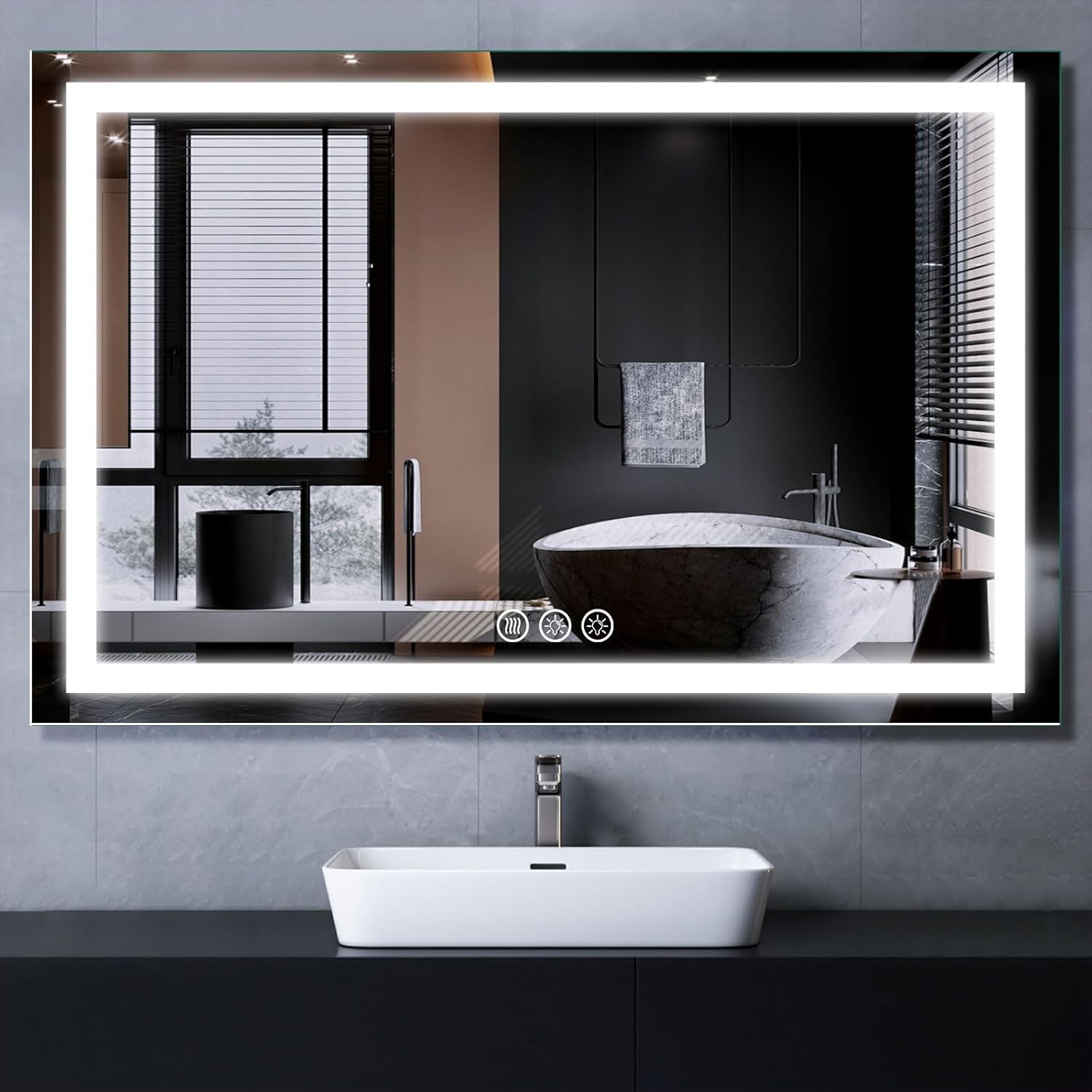 LED Bathroom Mirror with Lights 55"x36", Fogless, Dimmable, 3 Color Modes, Front and Backlit Controlled Separately, Smart Touch Sensor